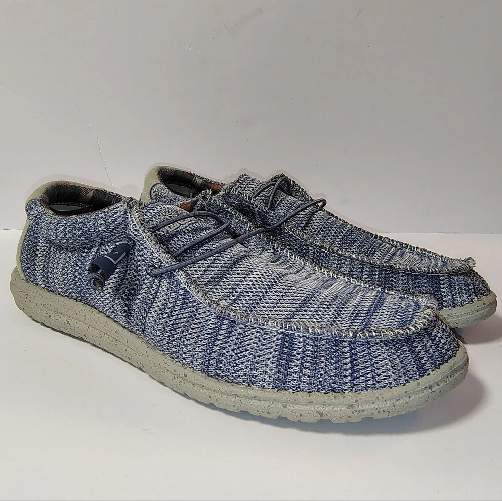 Hey Dude Men's Wally Sox Steel Blue Grey Slip-On Knit Comfort Loafers Size 13